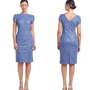JS Boutique Brie Tulip Sleeves Sequined Lace Embroidered Blue Cocktail Dress 10